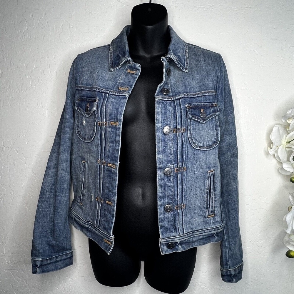 J. Crew Jean Jacket Size XS 02661 Short Washed Blue Denim Stretch Pockets
